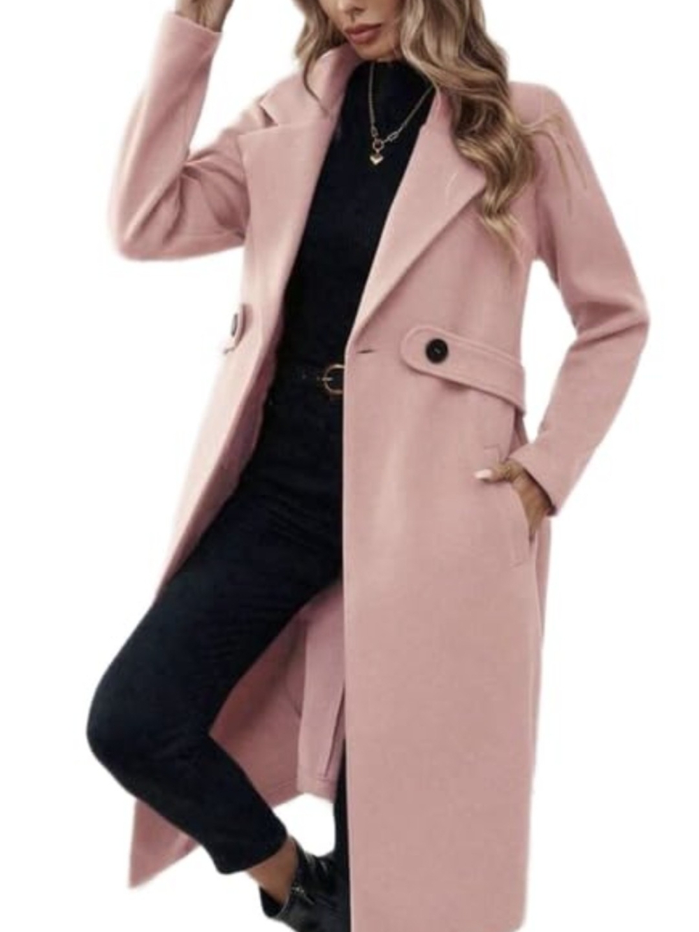 SHEIN Blush Pink Belted Single-Breasted Trench Coat ( New w/o Tags)